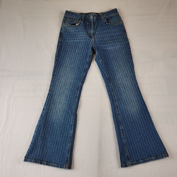 Collusion Pinstripe High Rise Flare Jeans Women's Size 30 / 28 Petite - Picture 1 of 9